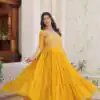 Ram 083 Yellow Fox Georgette Sequence Work Gown . Wedding, Party, Festive, Events Grab it for ₹1749. Delivery 4-6 Working Days. Shop now. | Gowns, Bollywood Gowns, Creative Gowns, Designer Gowns, Embroidered Gowns, Party Wear Gowns