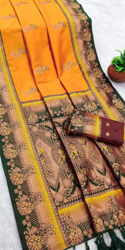MB 1013 Yellow Color Paithani silk Saree with Zari Work & Lace Work. Festive Deal ₹2399. Delivery 4-6 Working Days. Shop now. | Designer Sarees, Sarees, Bollywood Sarees, Creative Sarees, Embroidered Sarees, Ethnic Saree, Modern Digital sarees, Party Wear Sarees