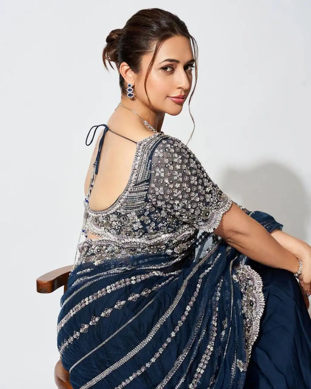 Navy Blue Vichitra Embroidery Lehenga Saree - Image 2