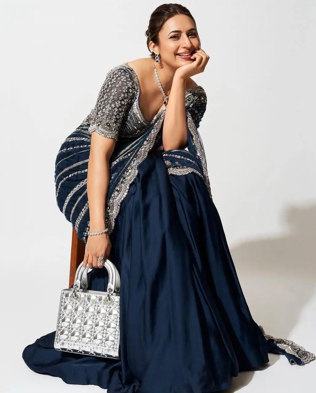 Navy Blue Vichitra Embroidery Lehenga Saree - Image 5