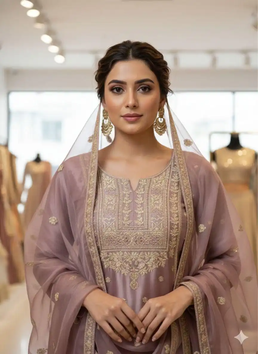 Light Pink Organza Sequence Work Salwar Suit - Image 3