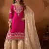 Pink Organza Silk Embroidery Lace Work Salwar Suit