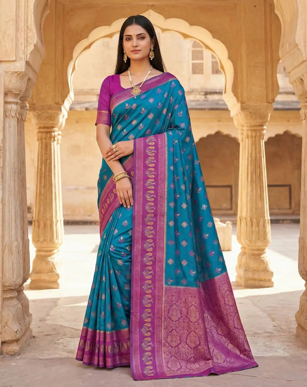 Blue Pochampalli Silk Lace Zari Work Saree
