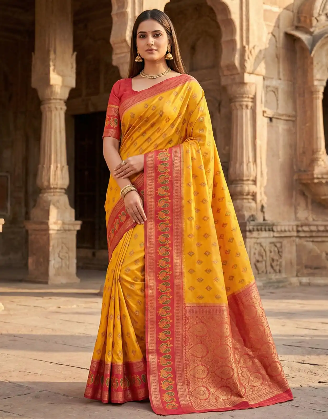 Yellow Pochampalli Silk Lace Zari Work Saree