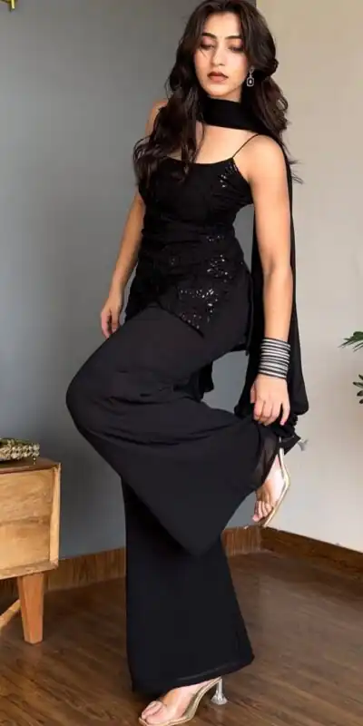 BD 1825 Black Faux Georgette Salwar Suit with Sequins Work & Embroidery Work. Affordable Price ₹1949. Delivery 4-6 Working Days. Shop now. | Jump Suits, Salwar suit, Casual Suits, Creative suits, Designer Suits, Palazzo Suits, Party Wear Suits, Patiala Suits, Straight Suits