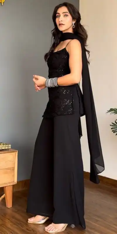 BD 1825 Black Faux Georgette Salwar Suit with Sequins Work & Embroidery Work. Affordable Price ₹1949. Delivery 4-6 Working Days. Shop now. | Jump Suits, Salwar suit, Casual Suits, Creative suits, Designer Suits, Palazzo Suits, Party Wear Suits, Patiala Suits, Straight Suits