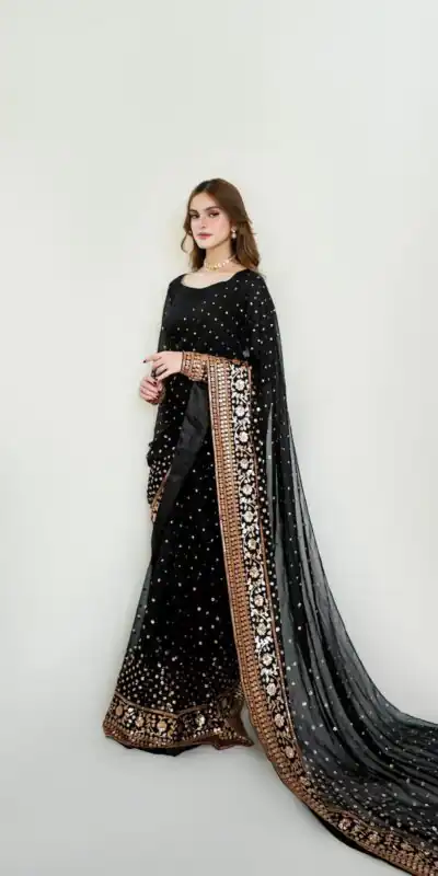 NC 5545 Black in Color Georgette. Embroidery Work & Sequins Work Saree Best Price ₹2149. Delivery 4-6 Working Days. Shop now. | Designer Sarees, Sarees, Bollywood Sarees, Creative Sarees, Embroidered Sarees, Ethnic Saree, Modern Digital sarees, Party Wear Sarees