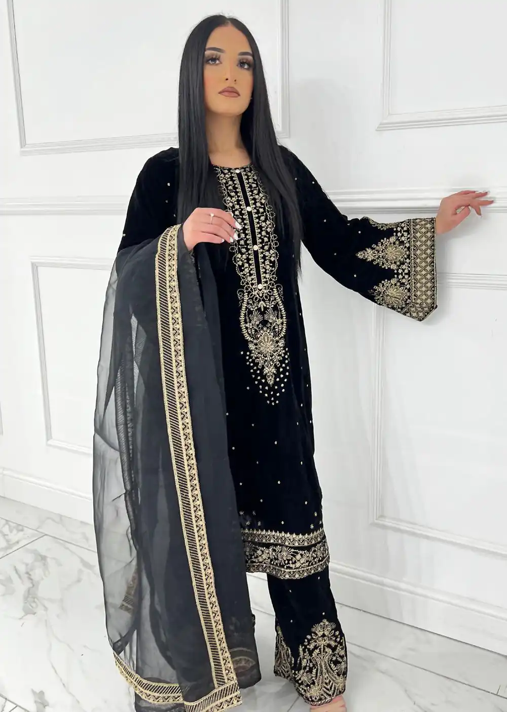 AD 222 Black Viscose Velvet Salwar Suit with Embroidery Work & Lace Work. Best Price ₹2099. Delivery 4-6 Working Days. Shop now. | Jump Suits, Salwar suit, Casual Suits, Creative suits, Designer Suits, Palazzo Suits, Party Wear Suits, Patiala Suits, Straight Suits