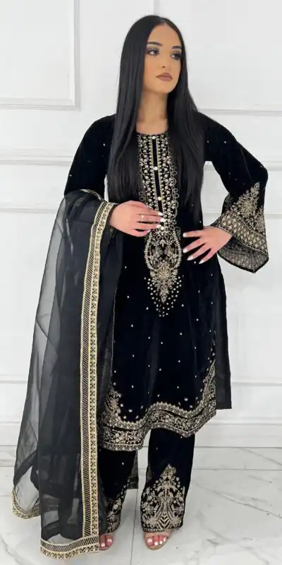 AD 222 Black Viscose Velvet Salwar Suit with Embroidery Work & Lace Work. Best Price ₹2099. Delivery 4-6 Working Days. Shop now. | Jump Suits, Salwar suit, Casual Suits, Creative suits, Designer Suits, Palazzo Suits, Party Wear Suits, Patiala Suits, Straight Suits