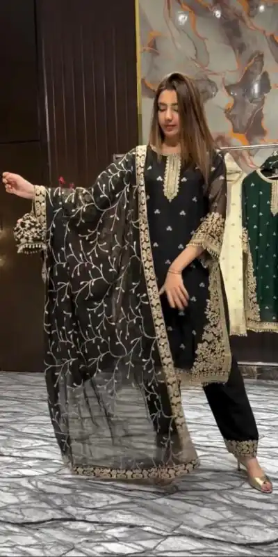 LG 2059 Black Color Zimmy Choo Salwar Suit with Embroidery Work. Wedding, Party, Festive, Events, Grab it for ₹2399. Delivery 4-6 Working Days. Shop now. | Jump Suits, Salwar suit, Casual Suits, Creative suits, Designer Suits, Palazzo Suits, Party Wear Suits, Patiala Suits, Straight Suits