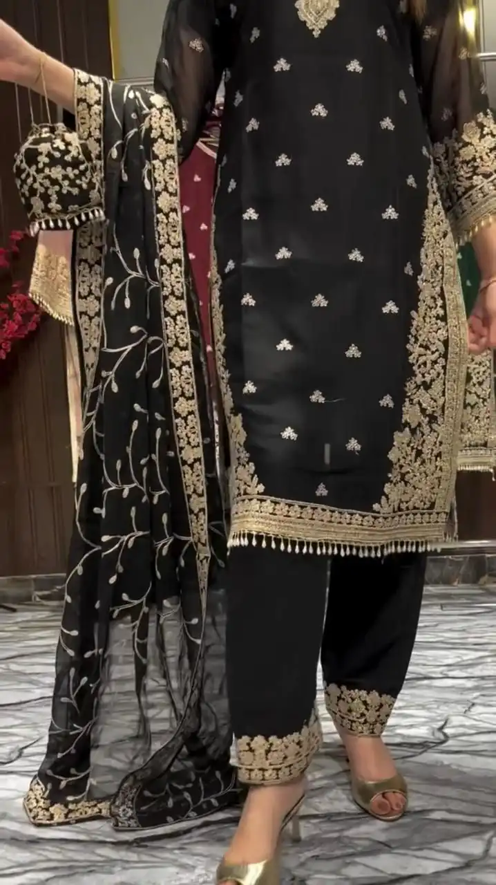 LG 2059 Black Color Zimmy Choo Salwar Suit with Embroidery Work. Wedding, Party, Festive, Events, Grab it for ₹2399. Delivery 4-6 Working Days. Shop now. | Jump Suits, Salwar suit, Casual Suits, Creative suits, Designer Suits, Palazzo Suits, Party Wear Suits, Patiala Suits, Straight Suits