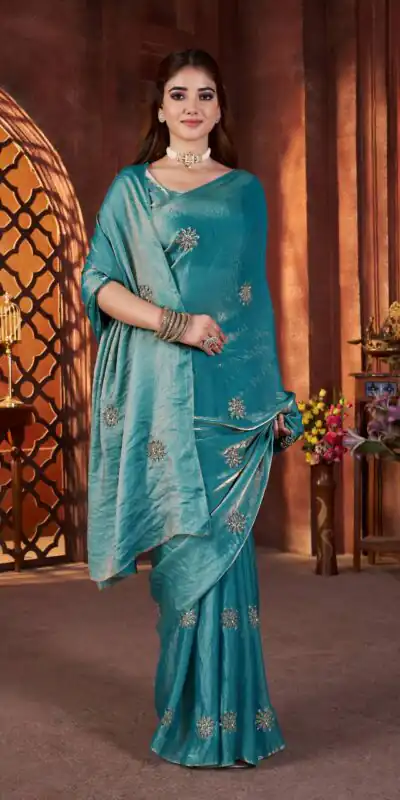 BT 3142 Blue Fandy Satin Silk Saree Perfect for Wedding, Party, Karwa Chauth, Reception, Pooja – . Festive Deal ₹1999. Delivery 4-6 Working Days. | Designer Sarees, Sarees, Bollywood Sarees, Creative Sarees, Embroidered Sarees, Ethnic Saree, Modern Digital sarees, Party Wear Sarees