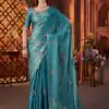 BT 3142 Blue Fandy Satin Silk Saree Perfect for Wedding, Party, Karwa Chauth, Reception, Pooja – . Festive Deal ₹1999. Delivery 4-6 Working Days. | Designer Sarees, Sarees, Bollywood Sarees, Creative Sarees, Embroidered Sarees, Ethnic Saree, Modern Digital sarees, Party Wear Sarees