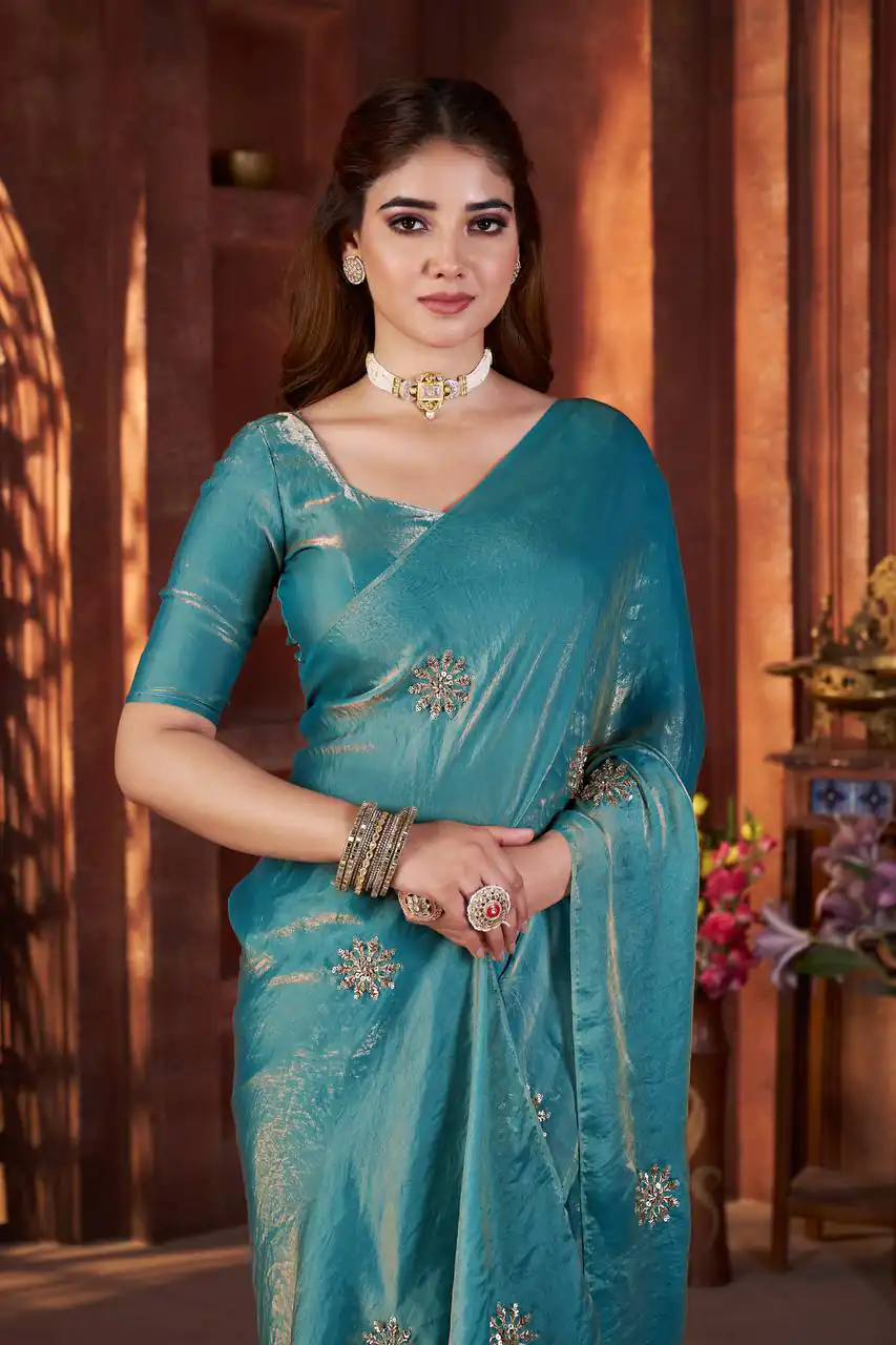 BT 3142 Blue Fandy Satin Silk Saree Perfect for Wedding, Party, Karwa Chauth, Reception, Pooja – . Festive Deal ₹1999. Delivery 4-6 Working Days. | Designer Sarees, Sarees, Bollywood Sarees, Creative Sarees, Embroidered Sarees, Ethnic Saree, Modern Digital sarees, Party Wear Sarees