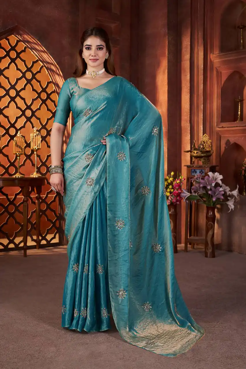 BT 3142 Blue Fandy Satin Silk Saree Perfect for Wedding, Party, Karwa Chauth, Reception, Pooja – . Festive Deal ₹1999. Delivery 4-6 Working Days. | Designer Sarees, Sarees, Bollywood Sarees, Creative Sarees, Embroidered Sarees, Ethnic Saree, Modern Digital sarees, Party Wear Sarees