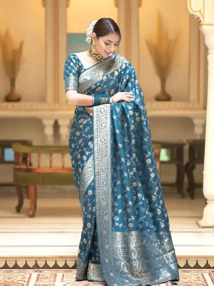 KPR 208 Blue in Color Soft Lichi Silk Designer Work Saree . Available at ₹1399 only. Delivery 4-6 Working Days. Shop now. | Designer Sarees, Sarees, Bollywood Sarees, Creative Sarees, Embroidered Sarees, Ethnic Saree, Modern Digital sarees, Party Wear Sarees