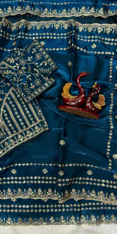 JR 664 Blue in Soft Space Silk Zari Work & Embroidery Work Saree. Available at ₹1949 only. Delivery 4-6 Working Days. Shop now. | Designer Sarees, Sarees, Bollywood Sarees, Creative Sarees, Embroidered Sarees, Ethnic Saree, Modern Digital sarees, Party Wear Sarees