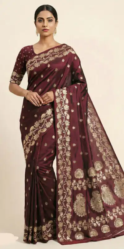 MB 213 Brown Color Zari Work & Lace Work Saree in Banarasi Soft. Grab it for ₹1899. Delivery 4-6 Working Days .Online Shop now. | Designer Sarees, Sarees, Bollywood Sarees, Creative Sarees, Embroidered Sarees, Ethnic Saree, Modern Digital sarees, Party Wear Sarees