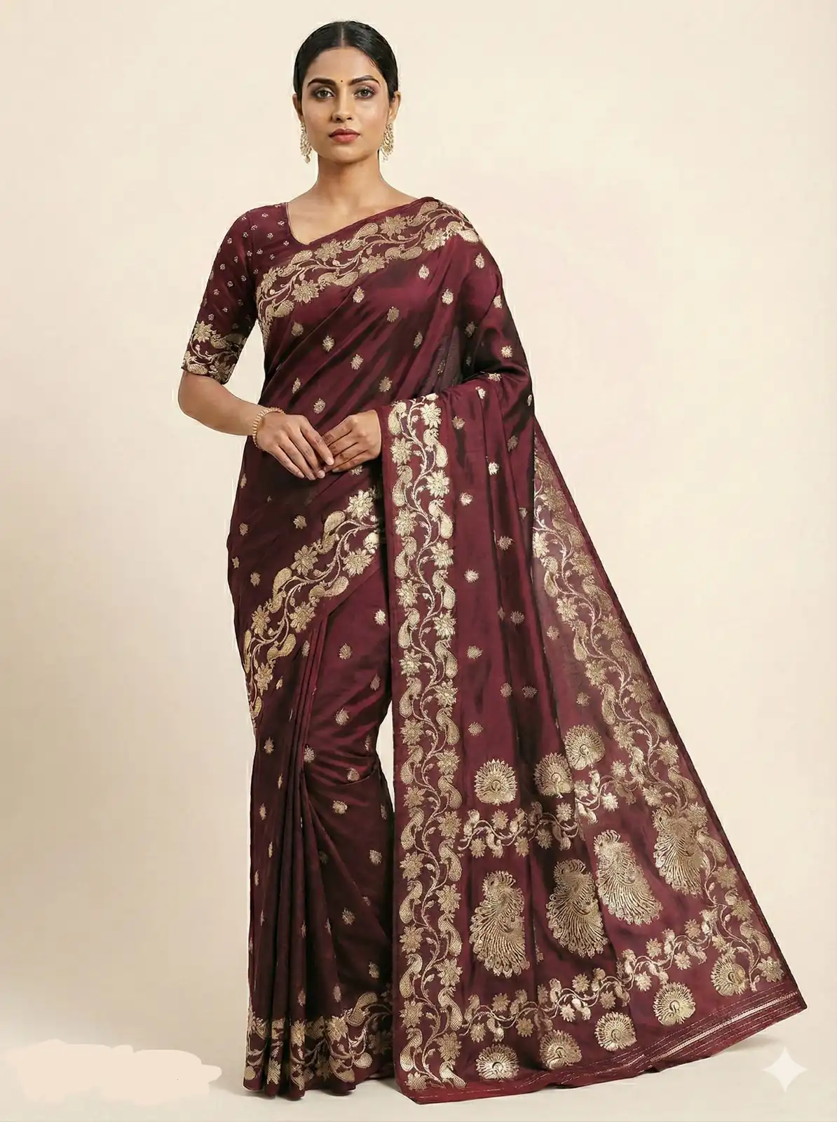 MB 213 Brown Color Zari Work & Lace Work Saree in Banarasi Soft. Grab it for ₹1899. Delivery 4-6 Working Days .Online Shop now. | Designer Sarees, Sarees, Bollywood Sarees, Creative Sarees, Embroidered Sarees, Ethnic Saree, Modern Digital sarees, Party Wear Sarees