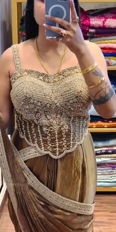 ST 1155 Brown in Fandy Satin Lace Work & Embroidery Work Saree . Special Price ₹2149. Delivery 4-6 Working Days. Shop now. | Designer Sarees, Sarees, Bollywood Sarees, Creative Sarees, Embroidered Sarees, Ethnic Saree, Modern Digital sarees, Party Wear Sarees