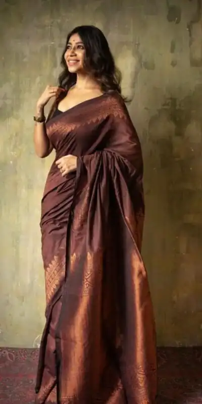 KP 6012 Brown in Soft Lichi Silk Lace Border & Lace Work Saree . Available at ₹1399 only. Delivery 4-6 Working Days. Shop now. | Designer Sarees, Sarees, Bollywood Sarees, Creative Sarees, Embroidered Sarees, Ethnic Saree, Modern Digital sarees, Party Wear Sarees