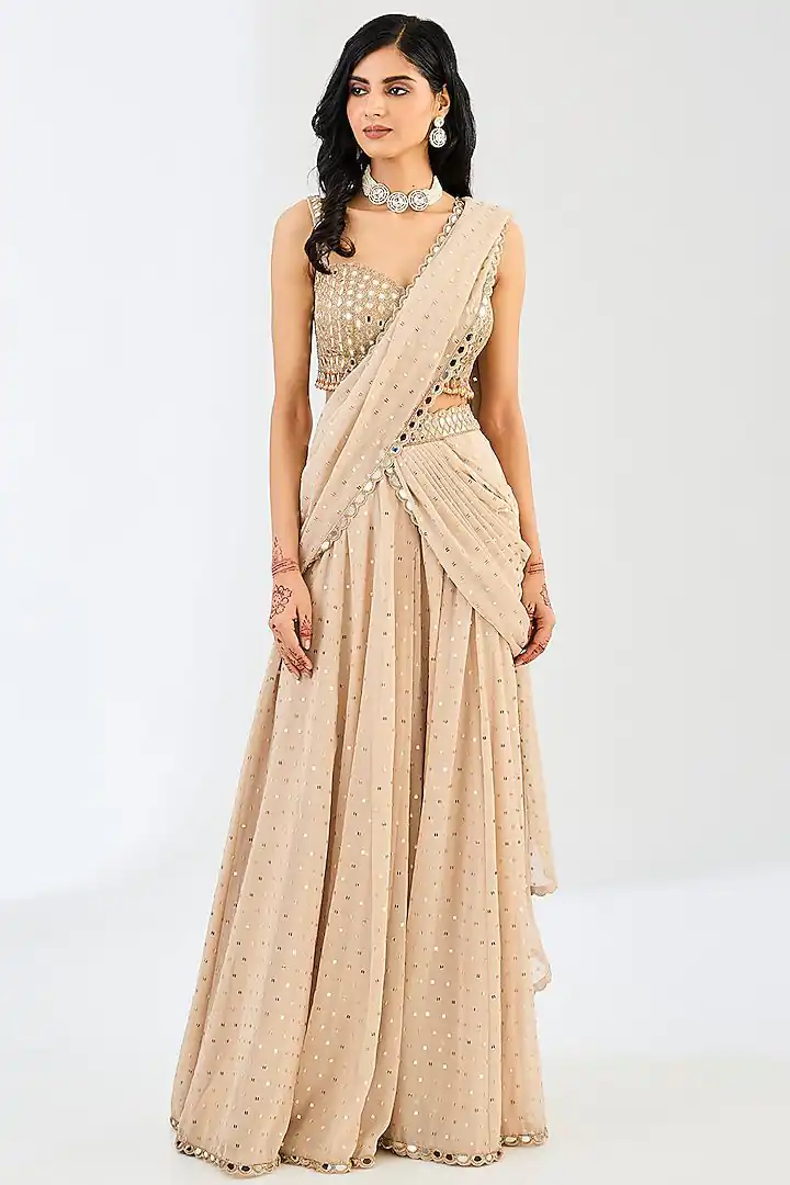 BD 1821 Chiku in Faux Georgette Mirror Work Saree . Wedding, Party, Festive, Events, Grab it for ₹2499. Delivery 4-6 Working Days. Shop now. | Designer Sarees, Sarees, Bollywood Sarees, Creative Sarees, Embroidered Sarees, Ethnic Saree, Modern Digital sarees, Party Wear Sarees