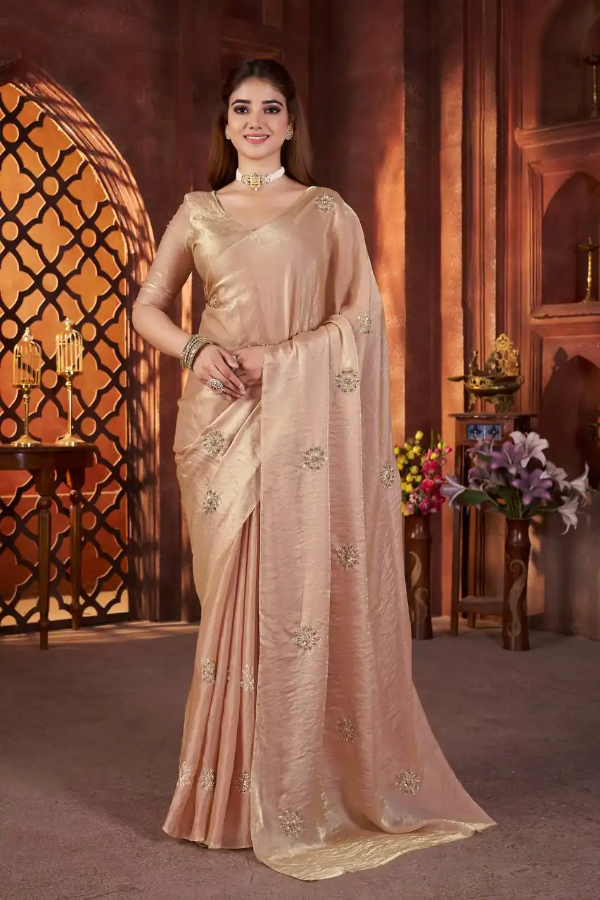 BT 3142 Cream Fandy Satin Silk Saree Perfect for Wedding, Party, Karwa Chauth, Reception, Pooja – . Festive Deal ₹1999. Delivery 4-6 Working Days. | Designer Sarees, Sarees, Bollywood Sarees, Creative Sarees, Embroidered Sarees, Ethnic Saree, Modern Digital sarees, Party Wear Sarees