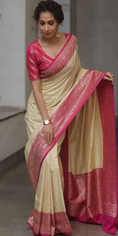 KPR 279 Cream Soft Lichi Silk Saree Perfect for Wedding, Party, Raksha Bandhan, Sangeet, Eid – . Get it for ₹1449. Delivery 4-6 Working Days. | Designer Sarees, Sarees, Bollywood Sarees, Creative Sarees, Embroidered Sarees, Ethnic Saree, Modern Digital sarees, Party Wear Sarees