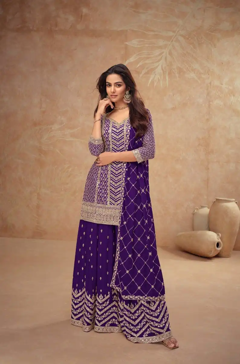 FC 7518 Dark Purple Chinon Salwar Suit Perfect for Wedding, Party, Diwali, Durga Puja, Temple Visit – . Festive Deal ₹3099. Delivery 4-6 Working Days. | Jump Suits, Tops & Bottoms, Track Suits, Salwar suit, Casual Suits, Creative suits, Designer Suits, Palazzo Suits, Party Wear Suits, Patiala Suits, Straight Suits, Trendy Wear