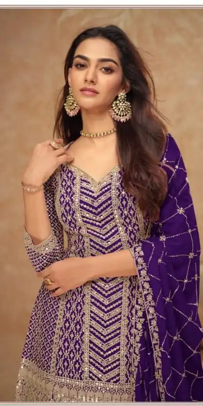FC 7518 Dark Purple Chinon Salwar Suit Perfect for Wedding, Party, Diwali, Durga Puja, Temple Visit – . Festive Deal ₹3099. Delivery 4-6 Working Days. | Jump Suits, Tops & Bottoms, Track Suits, Salwar suit, Casual Suits, Creative suits, Designer Suits, Palazzo Suits, Party Wear Suits, Patiala Suits, Straight Suits, Trendy Wear
