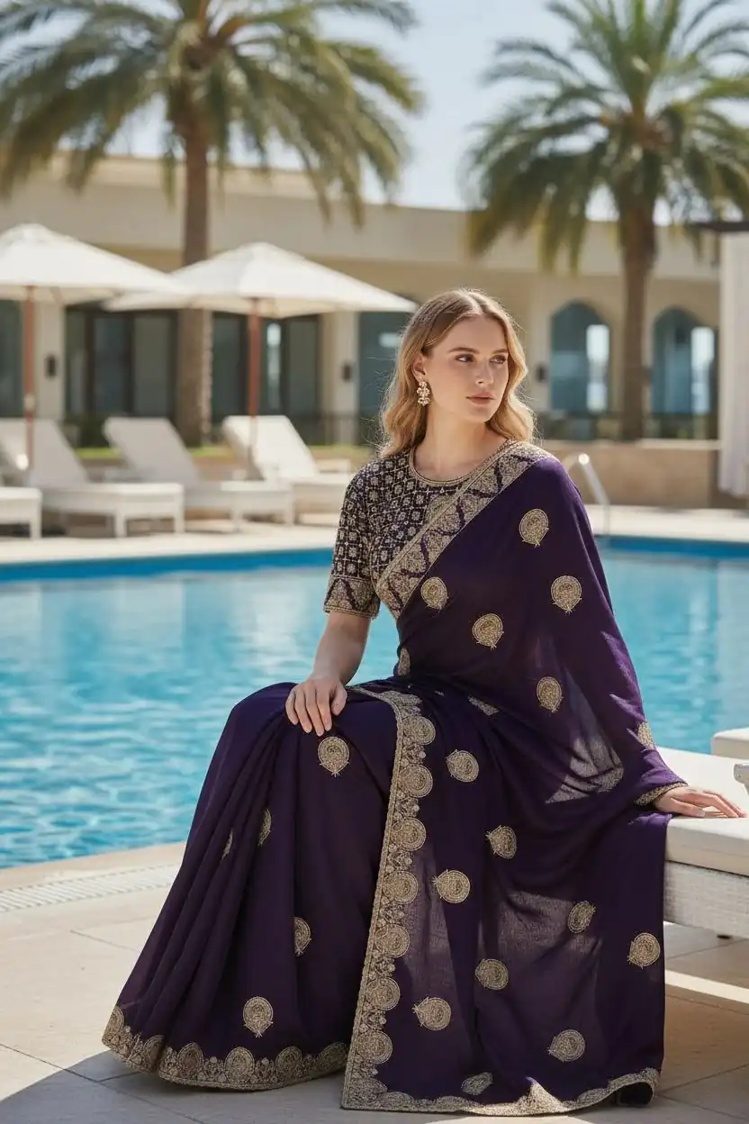 BT 442 Dark Purple in Fandy Satin Silk. Embroidery Work & Zari Work Saree Affordable Price ₹1999. Delivery 4-6 Working Days. Shop now. | Designer Sarees, Sarees, Bollywood Sarees, Creative Sarees, Embroidered Sarees, Ethnic Saree, Modern Digital sarees, Party Wear Sarees