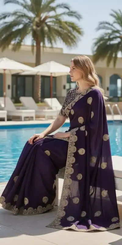 BT 442 Dark Purple in Fandy Satin Silk. Embroidery Work & Zari Work Saree Affordable Price ₹1999. Delivery 4-6 Working Days. Shop now. | Designer Sarees, Sarees, Bollywood Sarees, Creative Sarees, Embroidered Sarees, Ethnic Saree, Modern Digital sarees, Party Wear Sarees