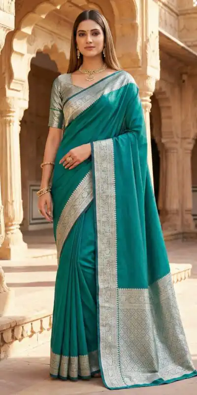 MB 3322 Firozi in Color Banarasi Silk Zari Work & Lace Work Saree . Now at just ₹1899. Delivery 4-6 Working Days. Shop now. | Designer Sarees, Sarees, Bollywood Sarees, Creative Sarees, Embroidered Sarees, Ethnic Saree, Modern Digital sarees, Party Wear Sarees