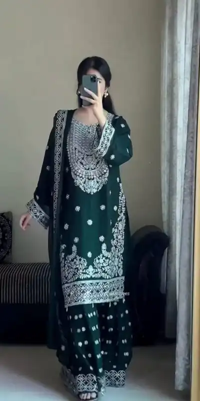 KD 1561 Green Faux Georgette Salwar Suit Perfect for Wedding, Party, Holi, Haldi, Sangeet – . Best Price ₹2399. Delivery 4-6 Working Days. Shop now. | Jump Suits, Salwar suit, Casual Suits, Creative suits, Designer Suits, Palazzo Suits, Party Wear Suits, Patiala Suits, Straight Suits