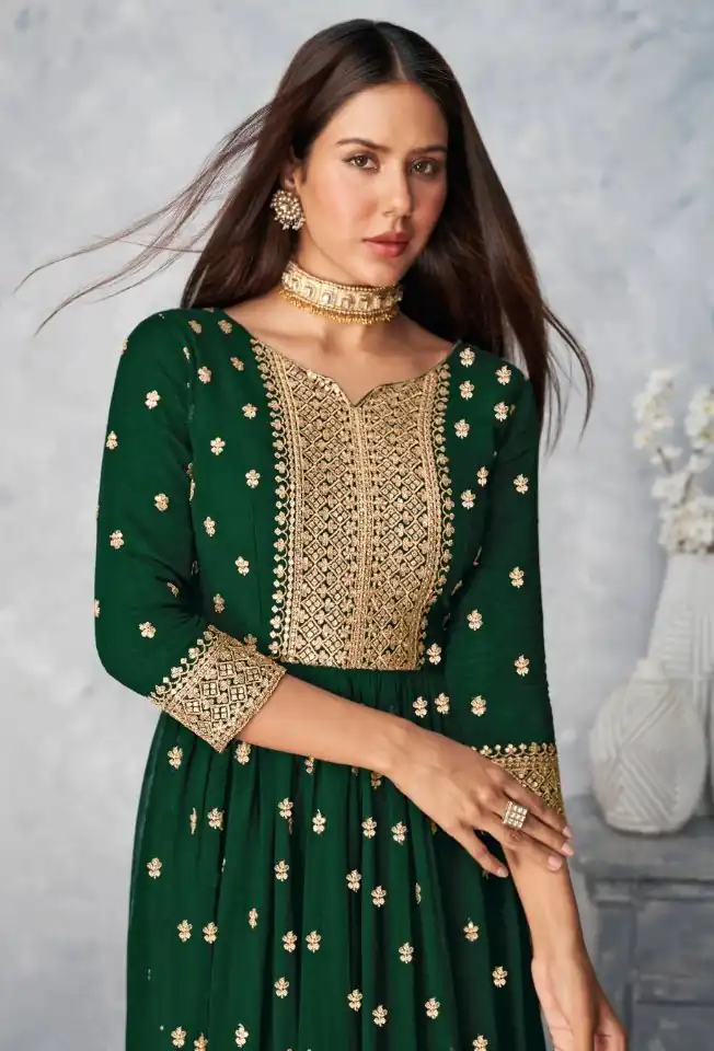 DS A 8584 Green Color Georgette Salwar Suit with Embroidery Work. Special Price ₹1899. Delivery 4-6 Working Days. Shop now. | Jump Suits, Salwar suit, Casual Suits, Creative suits, Designer Suits, Palazzo Suits, Party Wear Suits, Patiala Suits, Straight Suits