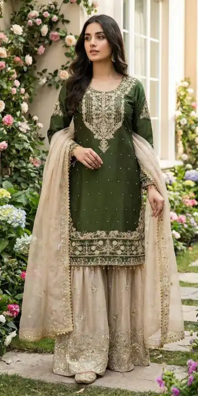 SR 1694 Green Organza Silk Salwar Suit with Embroidery Work & Lace Work. Exclusive Offer ₹1999. Delivery 4-6 Working Days. Shop now. | Jump Suits, Salwar suit, Casual Suits, Creative suits, Designer Suits, Palazzo Suits, Party Wear Suits, Patiala Suits, Straight Suits