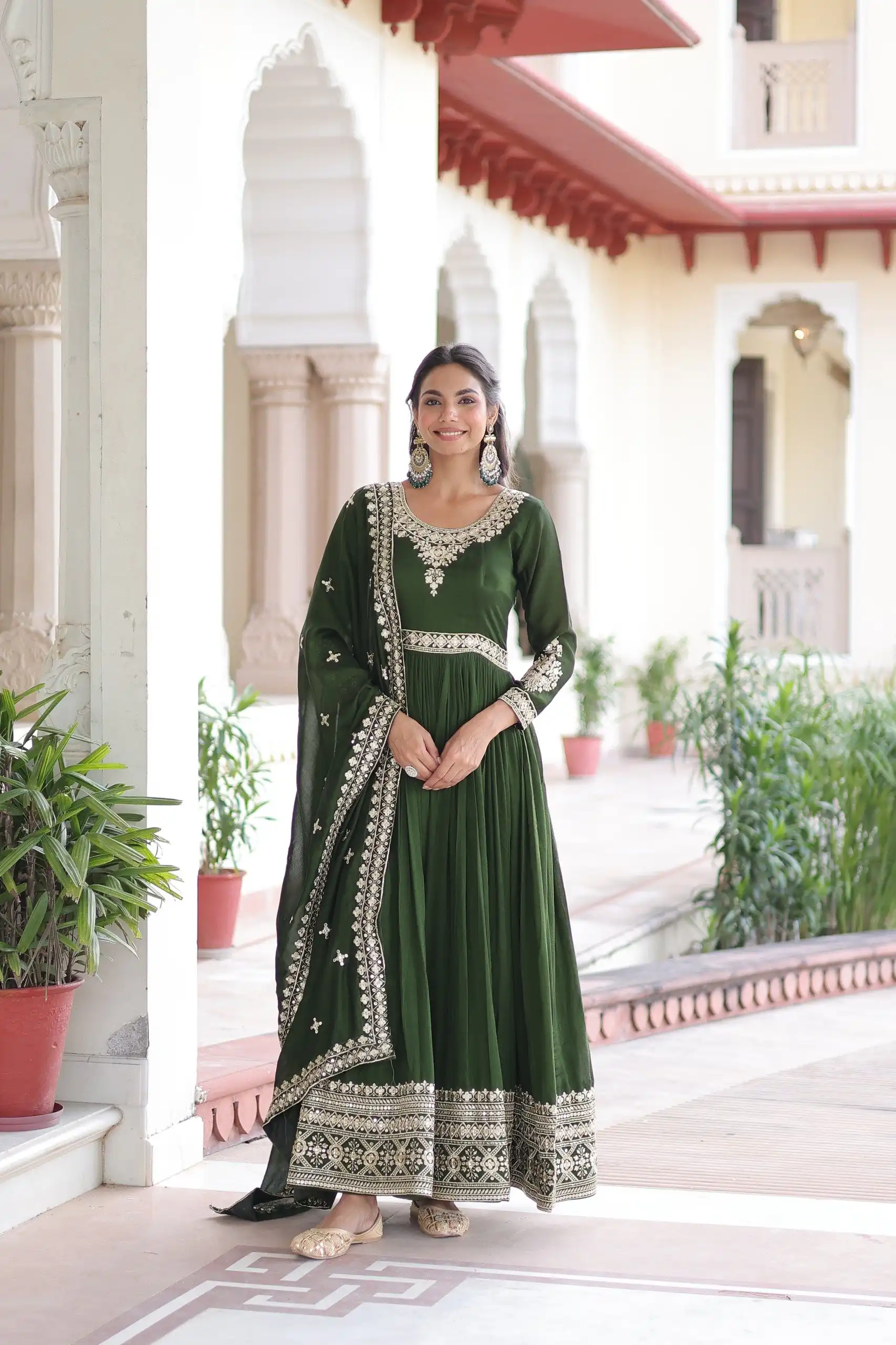 KA 1215 Green Vichitra Silk Gown Perfect for Wedding, Party, Holi, Anniversary, Mehendi –. Grab it for ₹2449. Delivery 4-6 Working Days. Shop now. | Gowns, Bollywood Gowns, Creative Gowns, Designer Gowns, Embroidered Gowns, Party Wear Gowns