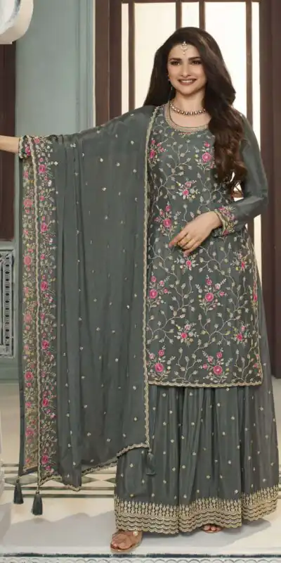 FC AVANTI 66301 Grey Chinon Salwar Suit Perfect for Wedding, Party, Traditional Day, Durga Puja, Makar Sankranti – . Get it for ₹3049. Delivery 4-6 Wor | Jump Suits, Salwar suit, Casual Suits, Creative suits, Designer Suits, Palazzo Suits, Party Wear Suits, Patiala Suits, Straight Suits