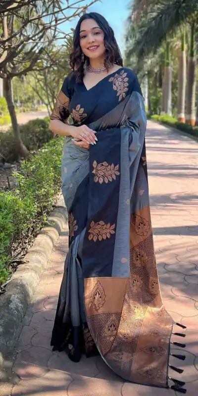 KPR 221 Grey Soft Lichi Silk Saree Perfect for Wedding, Party, Raksha Bandhan, Sangeet, Eid – . Get it for ₹1449. Delivery 4-6 Working Days. | Designer Sarees, Sarees, Bollywood Sarees, Creative Sarees, Embroidered Sarees, Ethnic Saree, Modern Digital sarees, Party Wear Sarees