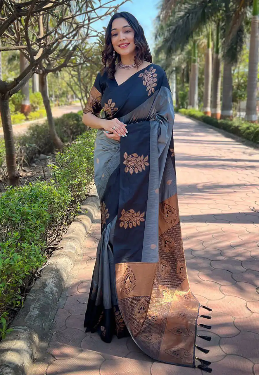 KPR 221 Grey Soft Lichi Silk Saree Perfect for Wedding, Party, Raksha Bandhan, Sangeet, Eid – . Get it for ₹1449. Delivery 4-6 Working Days. | Designer Sarees, Sarees, Bollywood Sarees, Creative Sarees, Embroidered Sarees, Ethnic Saree, Modern Digital sarees, Party Wear Sarees