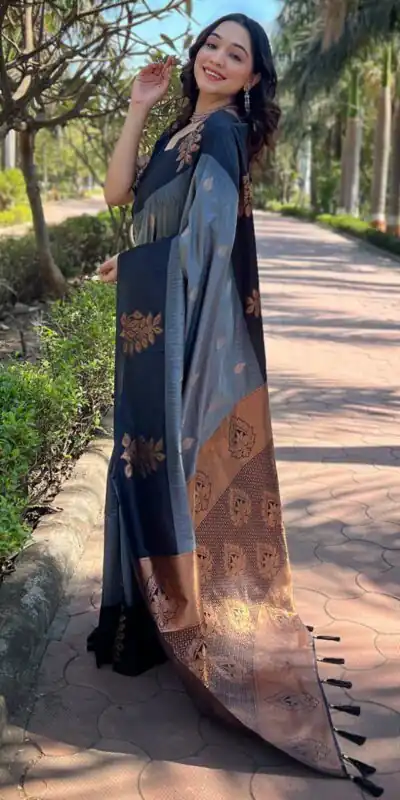 KPR 221 Grey Soft Lichi Silk Saree Perfect for Wedding, Party, Raksha Bandhan, Sangeet, Eid – . Get it for ₹1449. Delivery 4-6 Working Days. | Designer Sarees, Sarees, Bollywood Sarees, Creative Sarees, Embroidered Sarees, Ethnic Saree, Modern Digital sarees, Party Wear Sarees