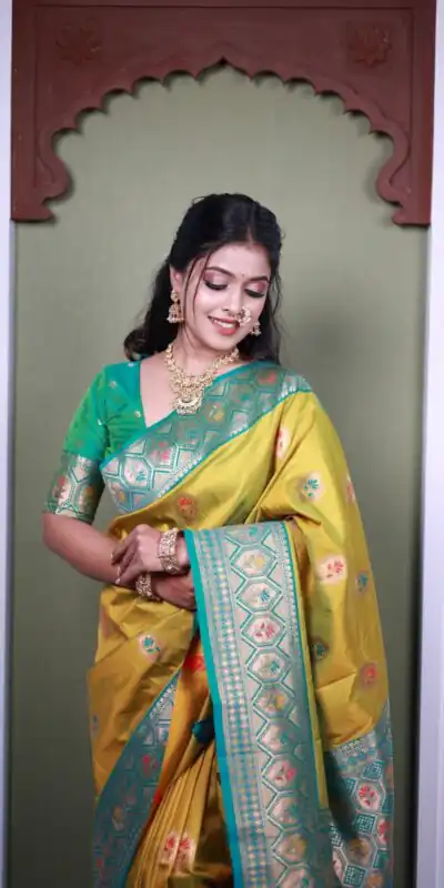 MB 22 Lime Yellow Soft Paithani Silk Saree with Zari Work & Lace Work. Affordable Price ₹2399. Delivery 4-6 Working Days. Shop now. | Designer Sarees, Sarees, Bollywood Sarees, Creative Sarees, Embroidered Sarees, Ethnic Saree, Modern Digital sarees, Party Wear Sarees