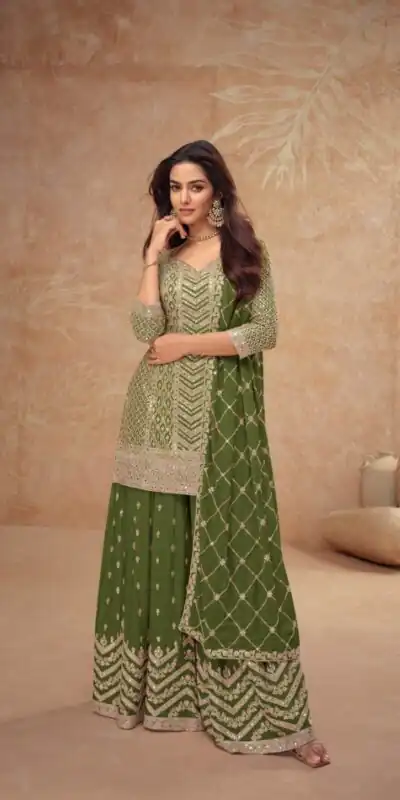 FC 7518 Mahendi Chinon Salwar Suit Perfect for Wedding, Party, Diwali, Durga Puja, Temple Visit – . Festive Deal ₹3099. Delivery 4-6 Working Days. | Jump Suits, Tops & Bottoms, Track Suits, Salwar suit, Casual Suits, Creative suits, Designer Suits, Palazzo Suits, Party Wear Suits, Patiala Suits, Straight Suits, Trendy Wear