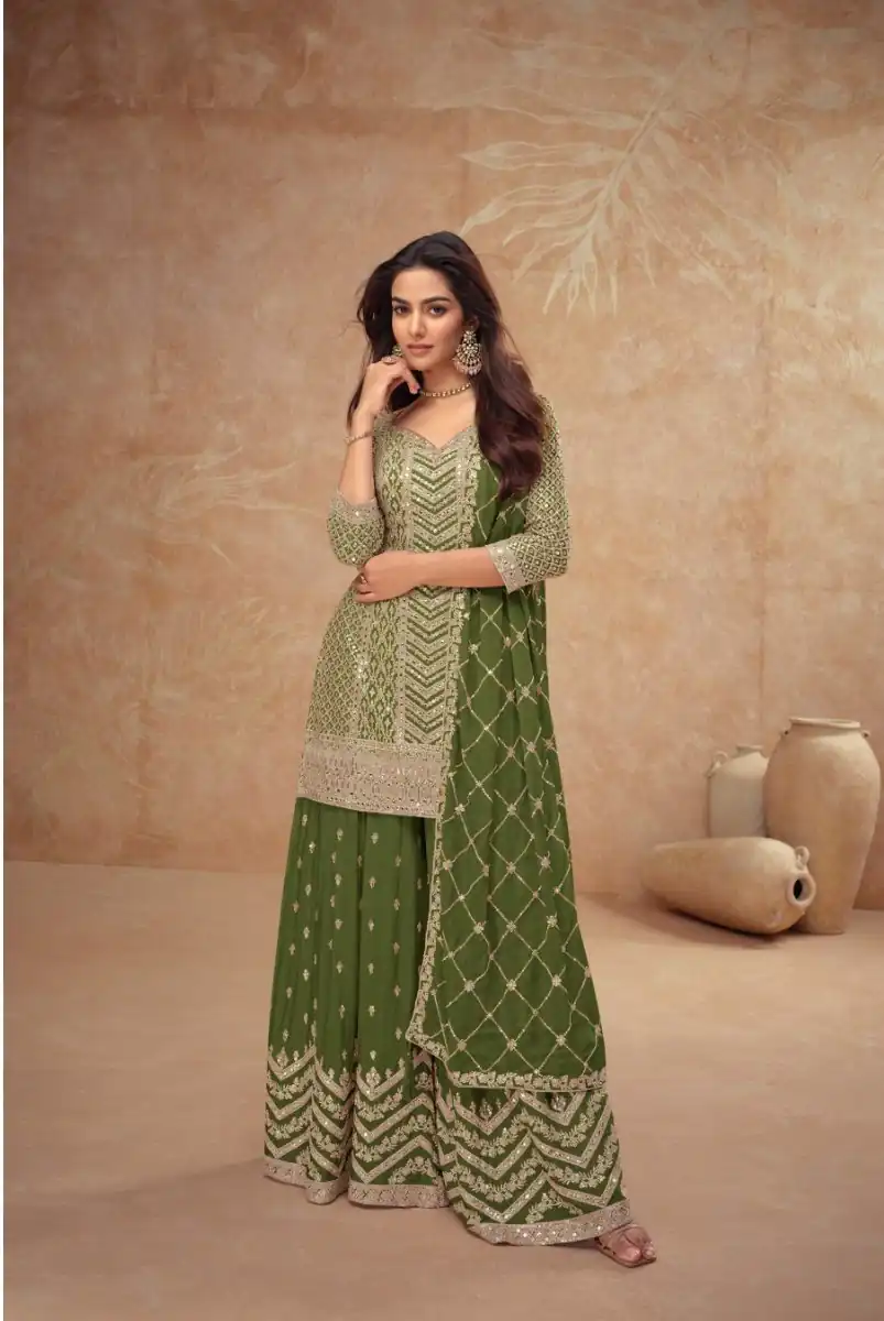 FC 7518 Mahendi Chinon Salwar Suit Perfect for Wedding, Party, Diwali, Durga Puja, Temple Visit – . Festive Deal ₹3099. Delivery 4-6 Working Days. | Jump Suits, Tops & Bottoms, Track Suits, Salwar suit, Casual Suits, Creative suits, Designer Suits, Palazzo Suits, Party Wear Suits, Patiala Suits, Straight Suits, Trendy Wear