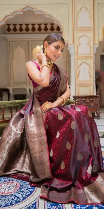 KPR 252 Maroon in Soft Lichi Silk Lace Work & Lace Border Saree. Affordable Price ₹1449. Delivery 4-6 Working Days. Shop now. | Designer Sarees, Sarees, Bollywood Sarees, Creative Sarees, Embroidered Sarees, Ethnic Saree, Modern Digital sarees, Party Wear Sarees