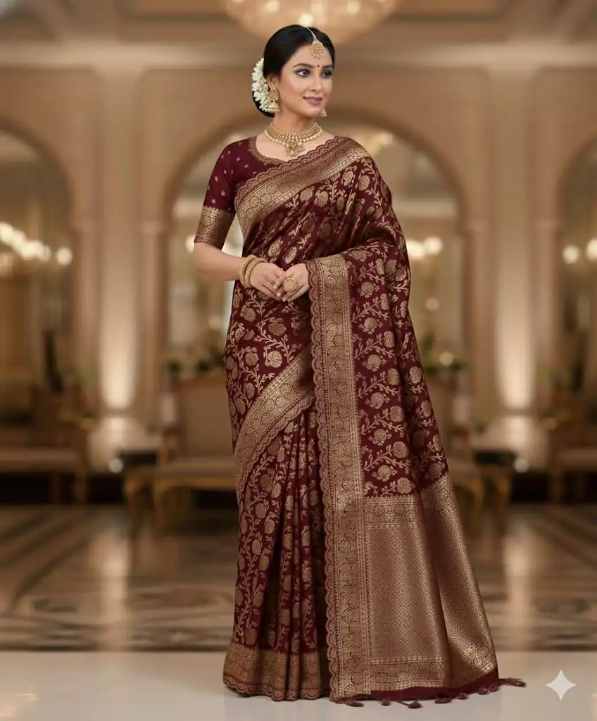 MS 451 Maroon Litchi Silk Saree with Embroidery Work & Lace Work. Available at ₹1399 only. Delivery 4-6 Working Days. Shop now. | Designer Sarees, Sarees, Bollywood Sarees, Creative Sarees, Embroidered Sarees, Ethnic Saree, Modern Digital sarees, Party Wear Sarees
