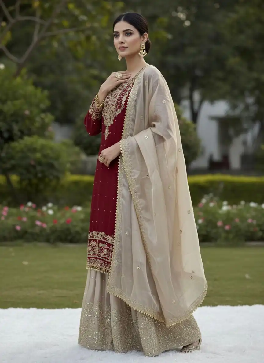 SR 1694 Maroon Organza Silk Salwar Suit with Embroidery Work & Lace Work. Exclusive Offer ₹1999. Delivery 4-6 Working Days. Shop now. | Jump Suits, Salwar suit, Casual Suits, Creative suits, Designer Suits, Palazzo Suits, Party Wear Suits, Patiala Suits, Straight Suits