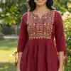 INLI Charmi vol 5 Maroon Rayon Thread Work Kurti . Wedding, Party, Festive, Events Affordable Price ₹1349. Delivery 4-6 Working Days. Shop now. | Kurti, Bollywood Kurti, Creative Kurtis, Designer Kurti, Party Wear Kurti, Selfie Kurti