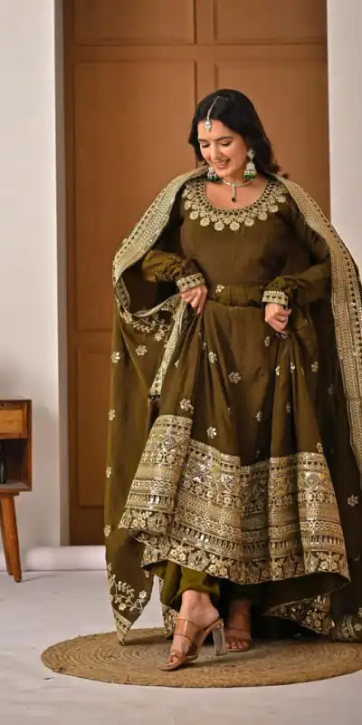 ND 5055 Mehandi NC Vichitra Silk Salwar Suit with Embroidery Work. Special Price ₹3149. Delivery 4-6 Working Days. Shop now. | Jump Suits, Salwar suit, Casual Suits, Creative suits, Designer Suits, Palazzo Suits, Party Wear Suits, Patiala Suits, Straight Suits