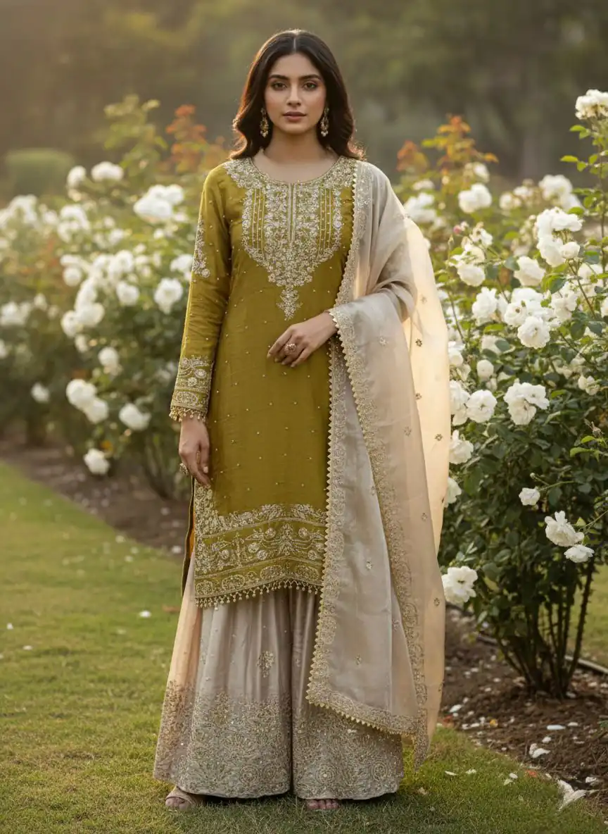 SR 1694 Mustered Organza Silk Salwar Suit with Embroidery Work & Lace Work. Exclusive Offer ₹1999. Delivery 4-6 Working Days. Shop now. | Jump Suits, Salwar suit, Casual Suits, Creative suits, Designer Suits, Palazzo Suits, Party Wear Suits, Patiala Suits, Straight Suits